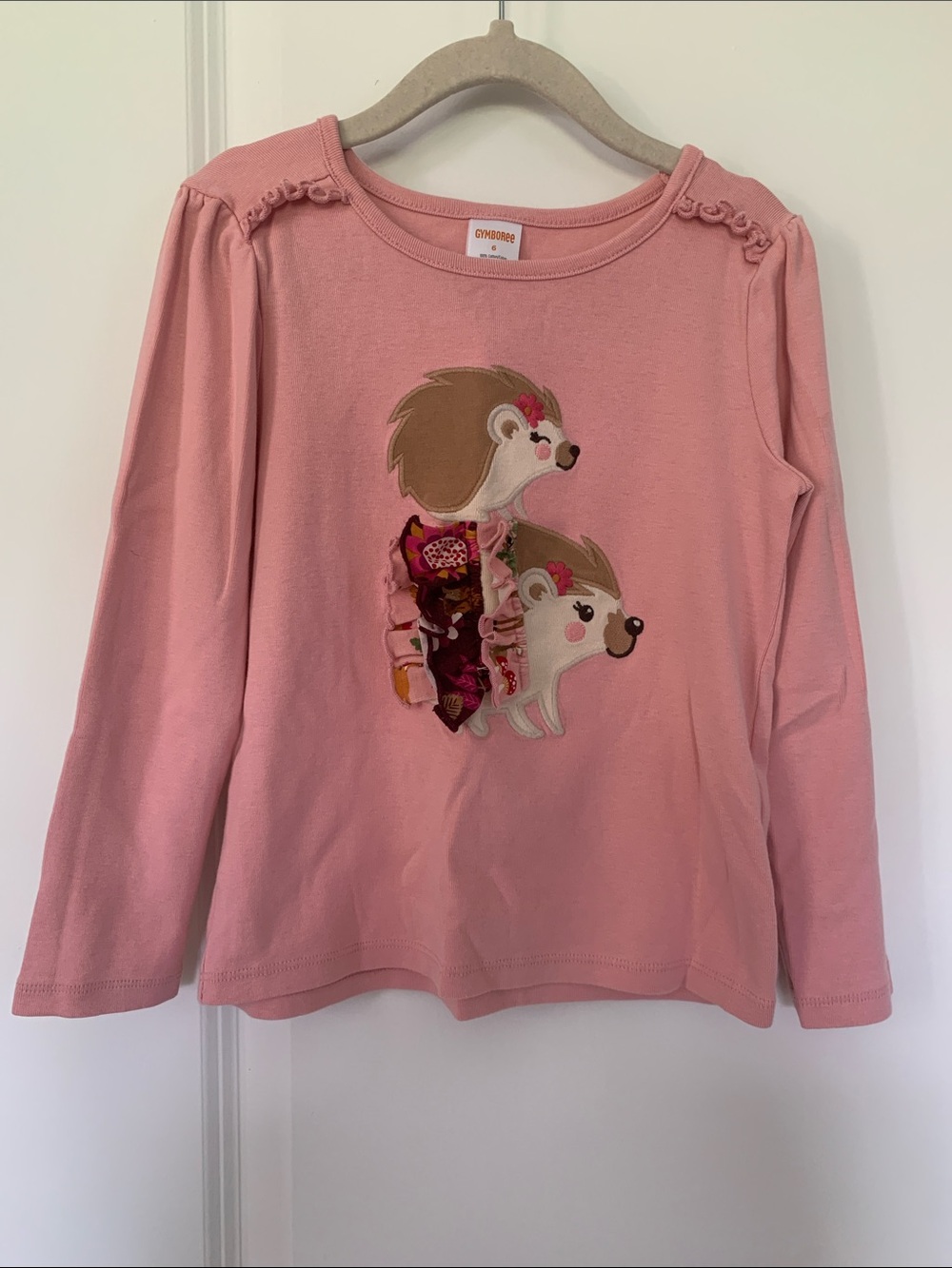 Gymboree Pink Long-Sleeve Top with Hedgehog Appliqués